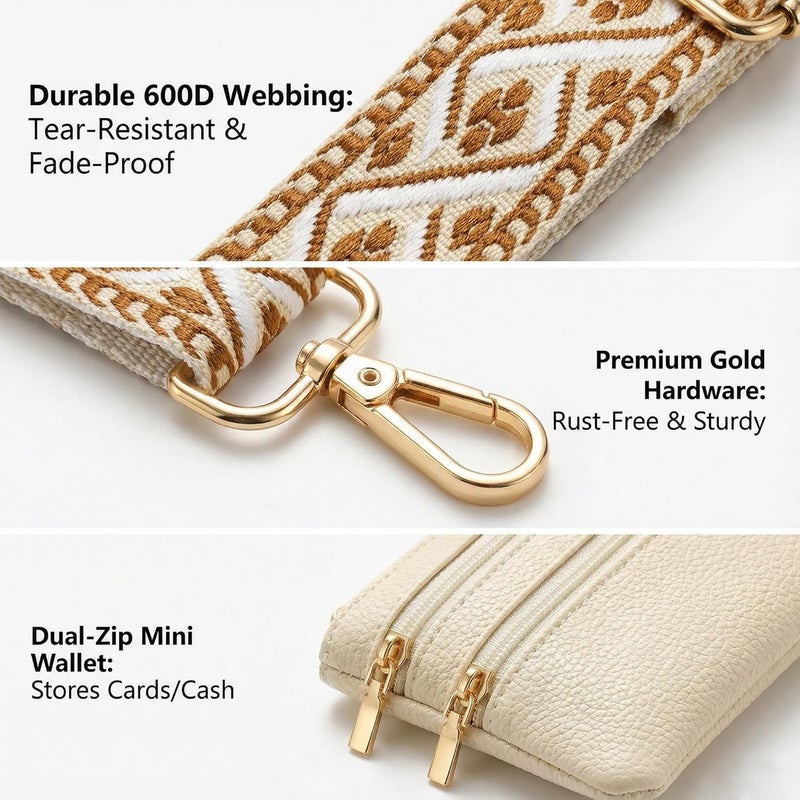 SCINYMC Clip and Go Strap for Phone with Wallet Crossbody, Phone Lanyard Crossbody with Zippered Pouch, Phone-Straps with Detachable Quilted Wrist Wallet for Women Gift, Red Beige - Image 2